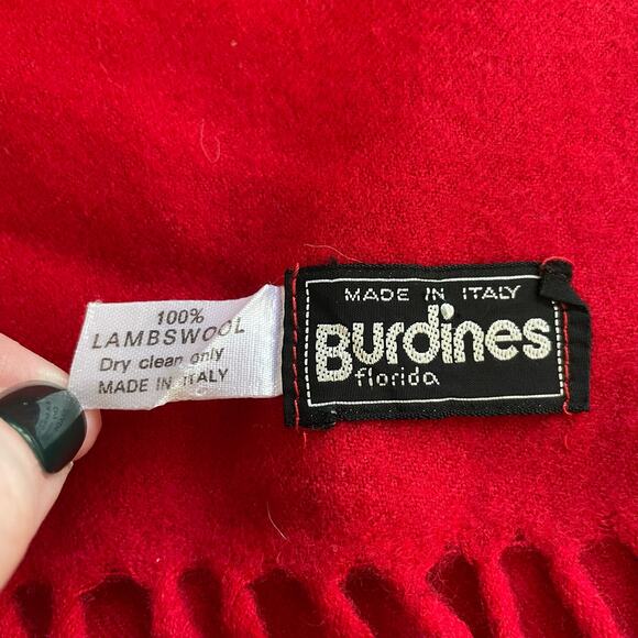 Vintage 100% Lambswool Fringe Scarf Rectangle Cherry Red Made in Italy Holiday - Picture 5 of 7